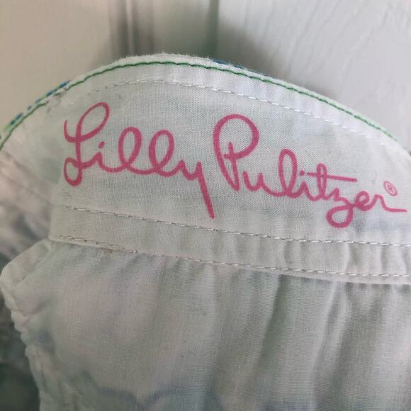 Lilly Pulitzer Buttercup Shorts Size 0 Blue Green Floral Pattern Scalloped Hem - Picture 7 of 9